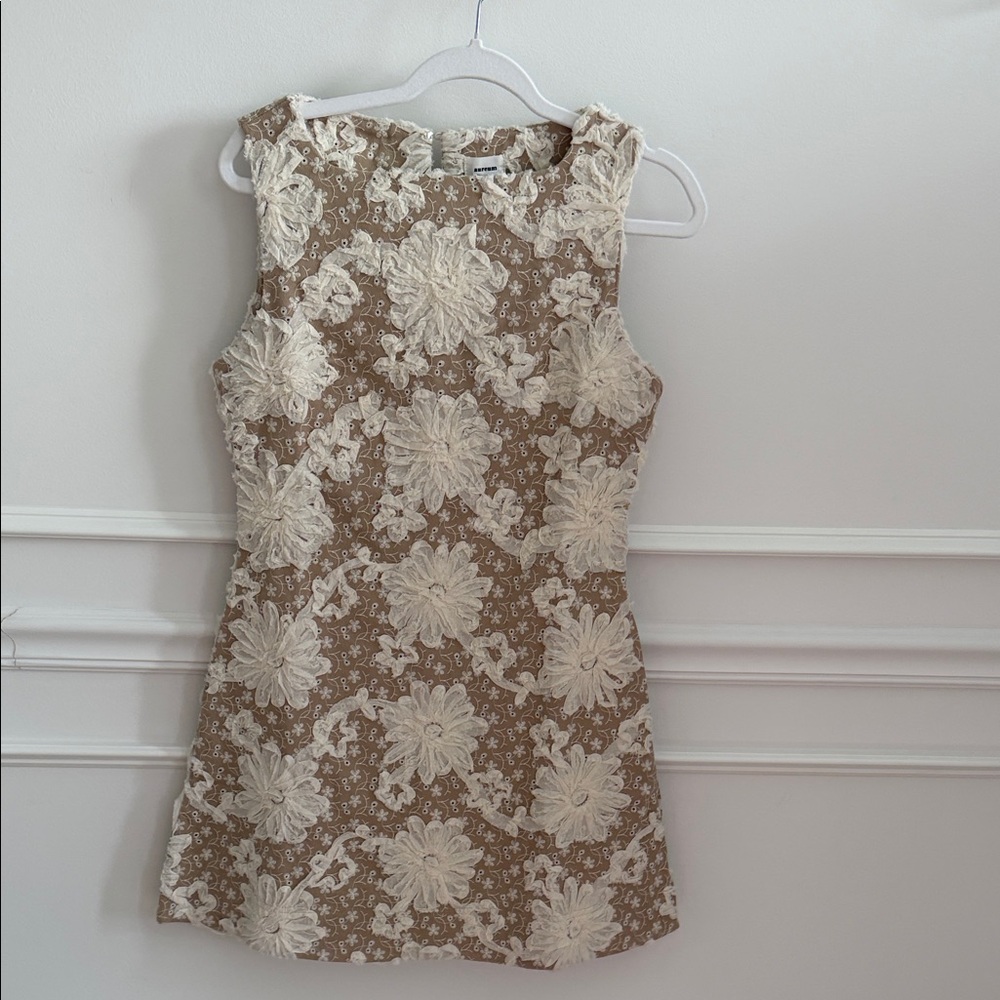 Cream and Brown Floral Mini Dress